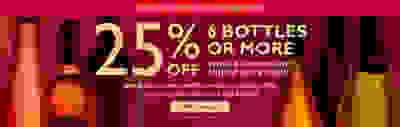 25% off 6 bottles or more wine & champagne priced £6 or over
