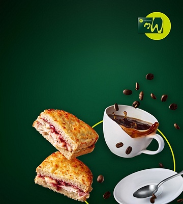 Image of Christmas toastie and hot drink with myWaitrose branding