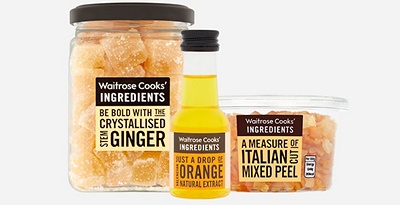 Orange extract, italian cut mixed peel and crystallised stem ginger