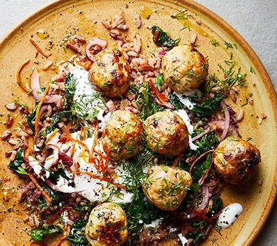 Chicken meatballs with rice, dill & orange