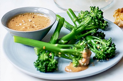 Broccoli with miso sesame dipping sauce