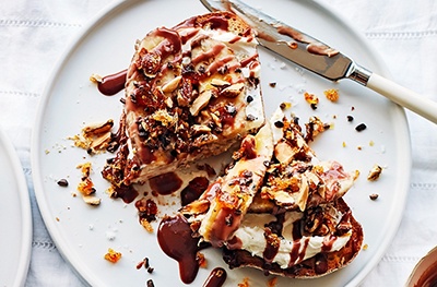 Neil Campbell's ultimate baked banana on toast with labneh and almond brittle