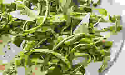 Raw asparagus, pea shoot and pecorino salad