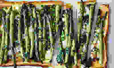 ASPARAGUS, SWISS CHARD, PEA AND TALEGGIO TART