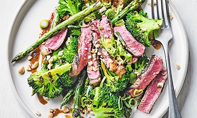 Griddled steak and vegetables with miso