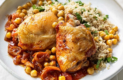 Harissa chicken with chickpeas and couscous
