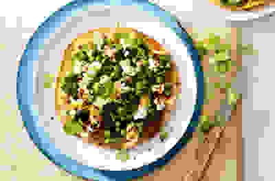 Avocado tostados with harissa dressing