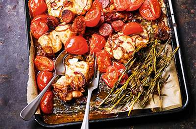 Baked chicken with chorizo and tomatoes