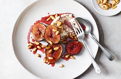 Baked marsala figs with pine nuts and mascarpone