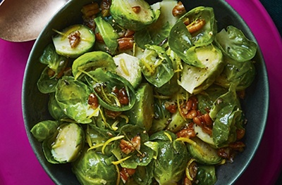 Blanched sprouts with pecan & lemon brown butter