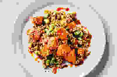 Buckwheat, harissa & melon salad