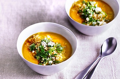 Carrot soup with quinoa and feta