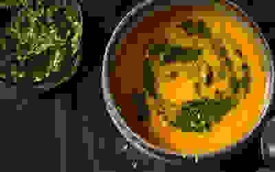 See Roasted carrot soup with herby pesto recipe