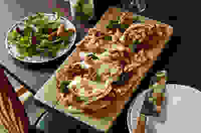 Roast cauliflower cheese garlic flatbread