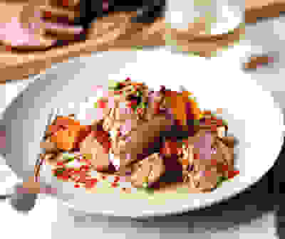 char-sui-pork-with-roast-sweet-potatoes-sweet-chilli-coriander-dressing
