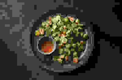 Charred sprouts with ginger-soy dressing 