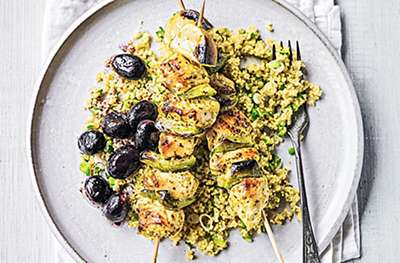 Chermoula chicken skewers with couscous