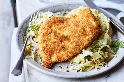 Chicken schnitzel with sweet and sour cabbage 