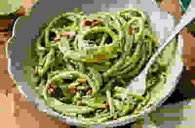 Creamy cottage cheese & basil bucatini