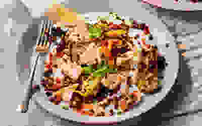 Harissa lentil salmon