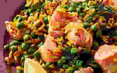 Poached salmon and turmeric rice