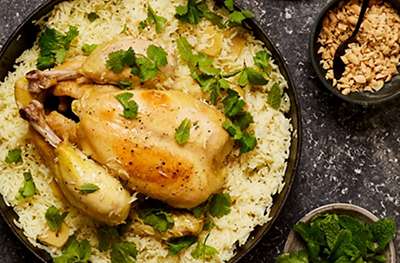 Fragrant chicken and rice with soy and chilli dressing