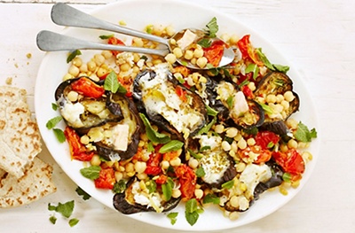 Grilled aubergine & goat s cheese salad