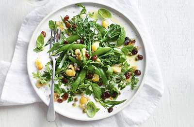 Herb and butter bean salad with caper sultana dressing