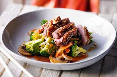 Hoisin roasted duck with chilli vegetables