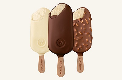 Magnum Classic Vanilla Ice Cream, Magnum White Chocolate Ice Cream and Magnum Almond Ice Cream