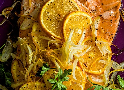 Roast salmon with orange