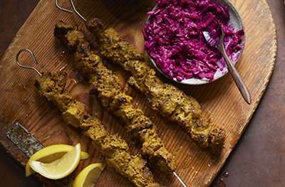 Lamb tikka kebabs with beetroot chutney