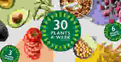 A selection of fruit and vegetables that contribute to 30 plants a weel