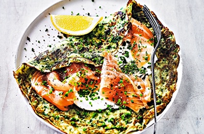 Martha Collison's spinach & herb pancakes with smoked salmon