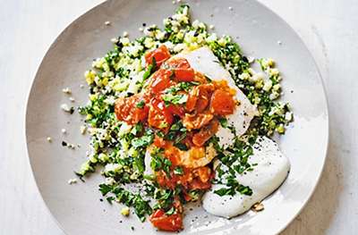 Moroccan-style haddock in spicy tomato sauce
