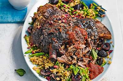 Moroccan-style lamb shoulder with cherries