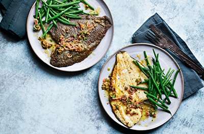 Pan-fried plaice with buttery capers & shallots
