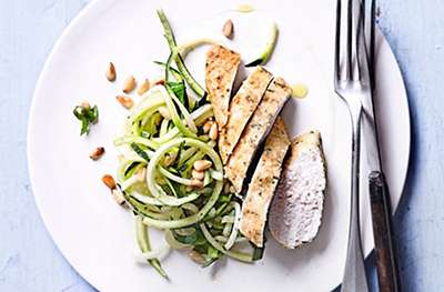 Parmesan chicken with courgette salad