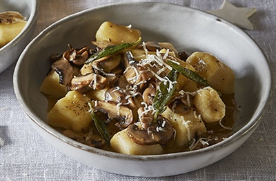 Parsnip gnocchi with sage & garlic mushrooms