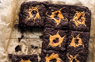 Peanut butter and raspberry jam brownies