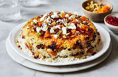 Persian-style rice with feta and chicken
