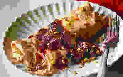 Pistachio & cherry pancakes