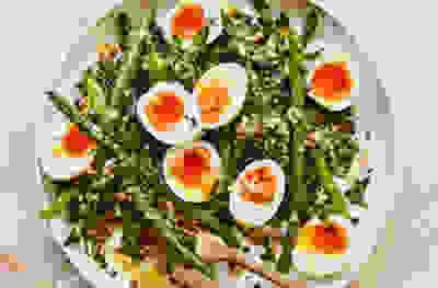 Puy lentil, asparagus & soft-boiled egg salad