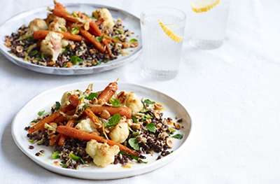 Puy lentil salad with cumin-roasted carrots and cauliflower