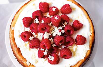 Raspberry & white chocolate ginger cheesecake