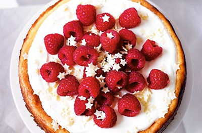 Raspberry & white chocolate ginger cheesecake