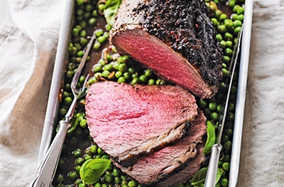 This beef topside with pink peppercorns is a fabulous twist on a Sunday roast.
