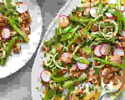 Runner bean & radish salad with shallot and oregano dressing