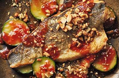 Sea bass with sweet & sour cucumber