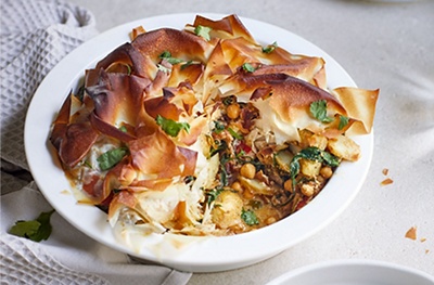 Spiced potato, chickpea and spinach pie